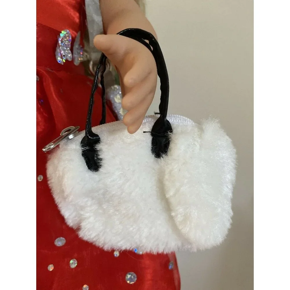 American Girl Battat OG Retired White Black Fluffy Hand Bag‎ for Dolls 16